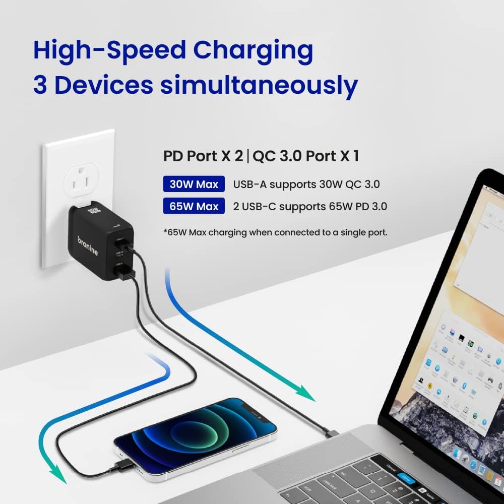 Cargador Bronine 1 puerto USB-C 65W PD GaN para UE