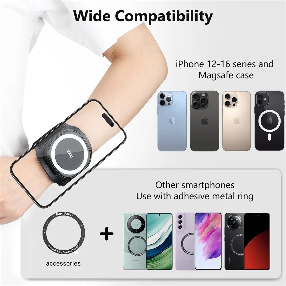 Soporte magnético MagSafe para teléfono, giratorio 360°, compatible con iPhone 16/15/14/13 y Android - Perfecto para el gimnasio, el coche y la muñeca