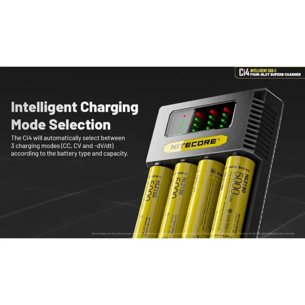 Nitecore Ci4 Cargador inteligente para baterías Li-Ion 4 ranuras USB C