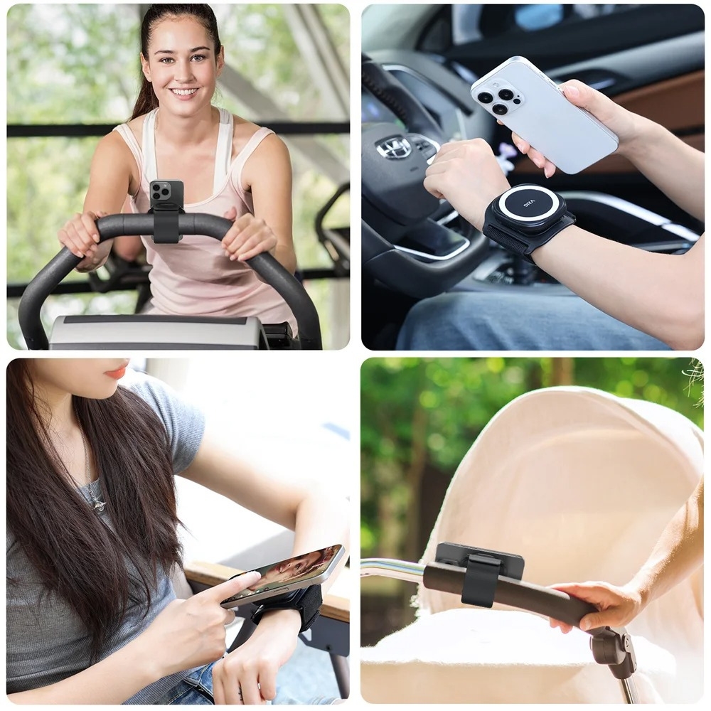 Soporte magnético MagSafe para teléfono, giratorio 360°, compatible con iPhone 16/15/14/13 y Android - Perfecto para el gimnasio, el coche y la muñeca