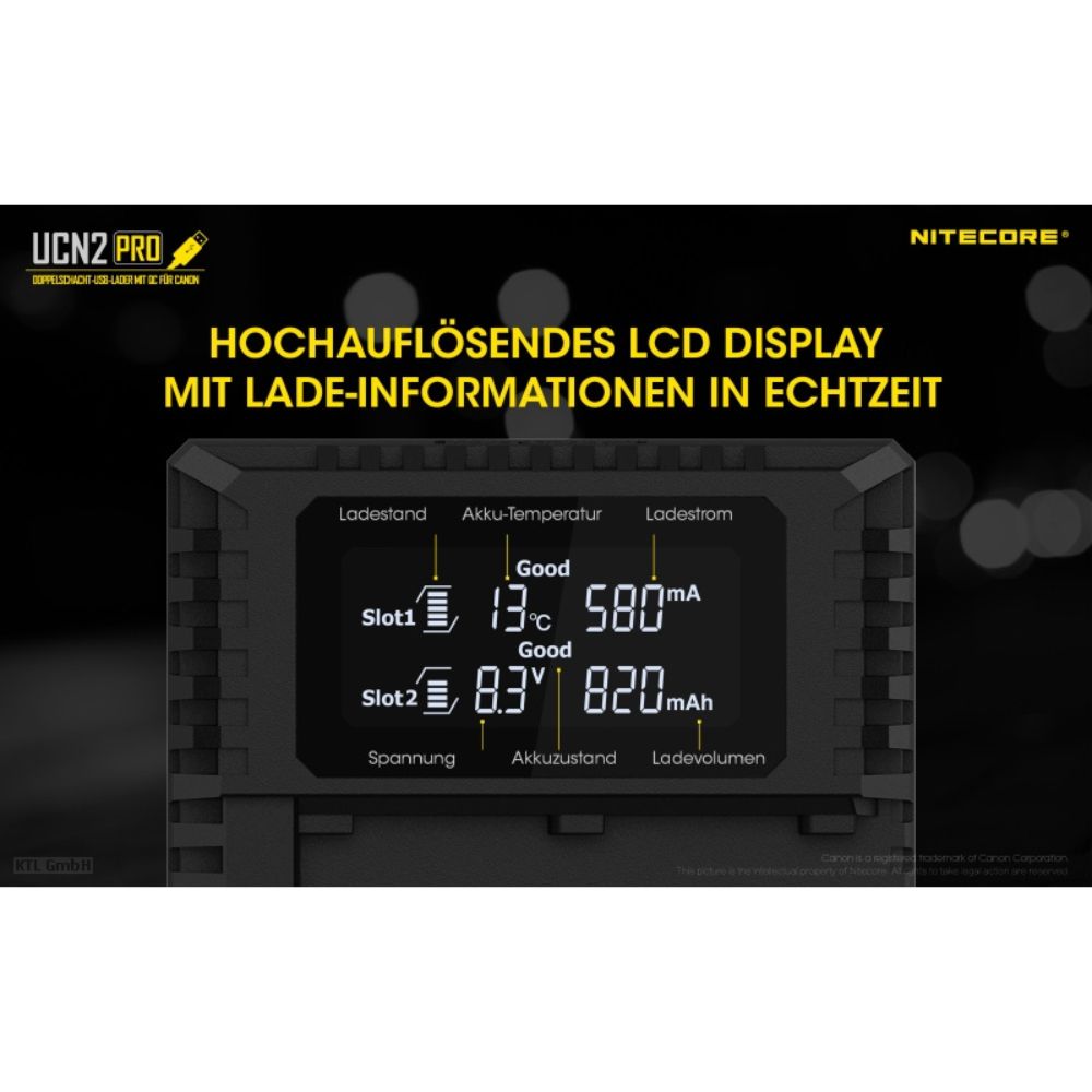 Cargador Nitecore UCN 2 PRO para Canon