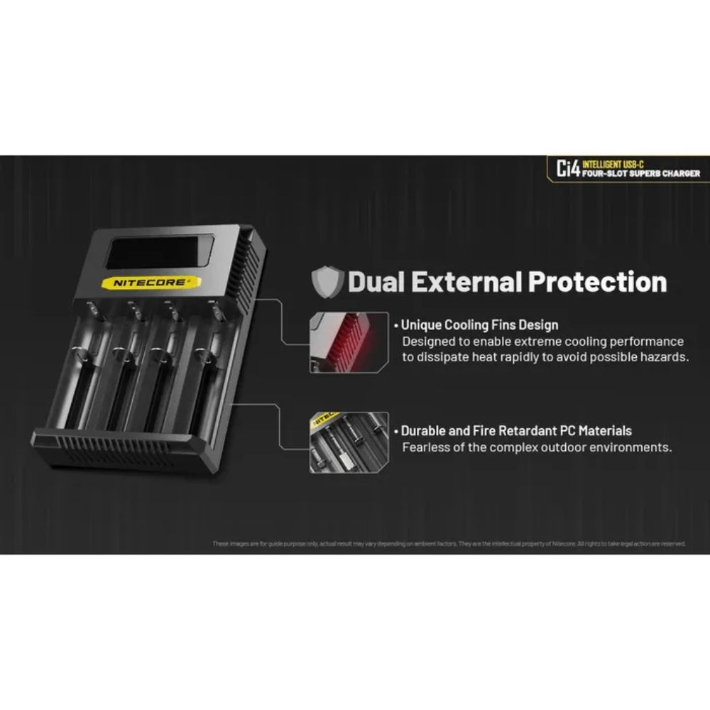 Nitecore Ci4 Cargador inteligente para baterías Li-Ion 4 ranuras USB C