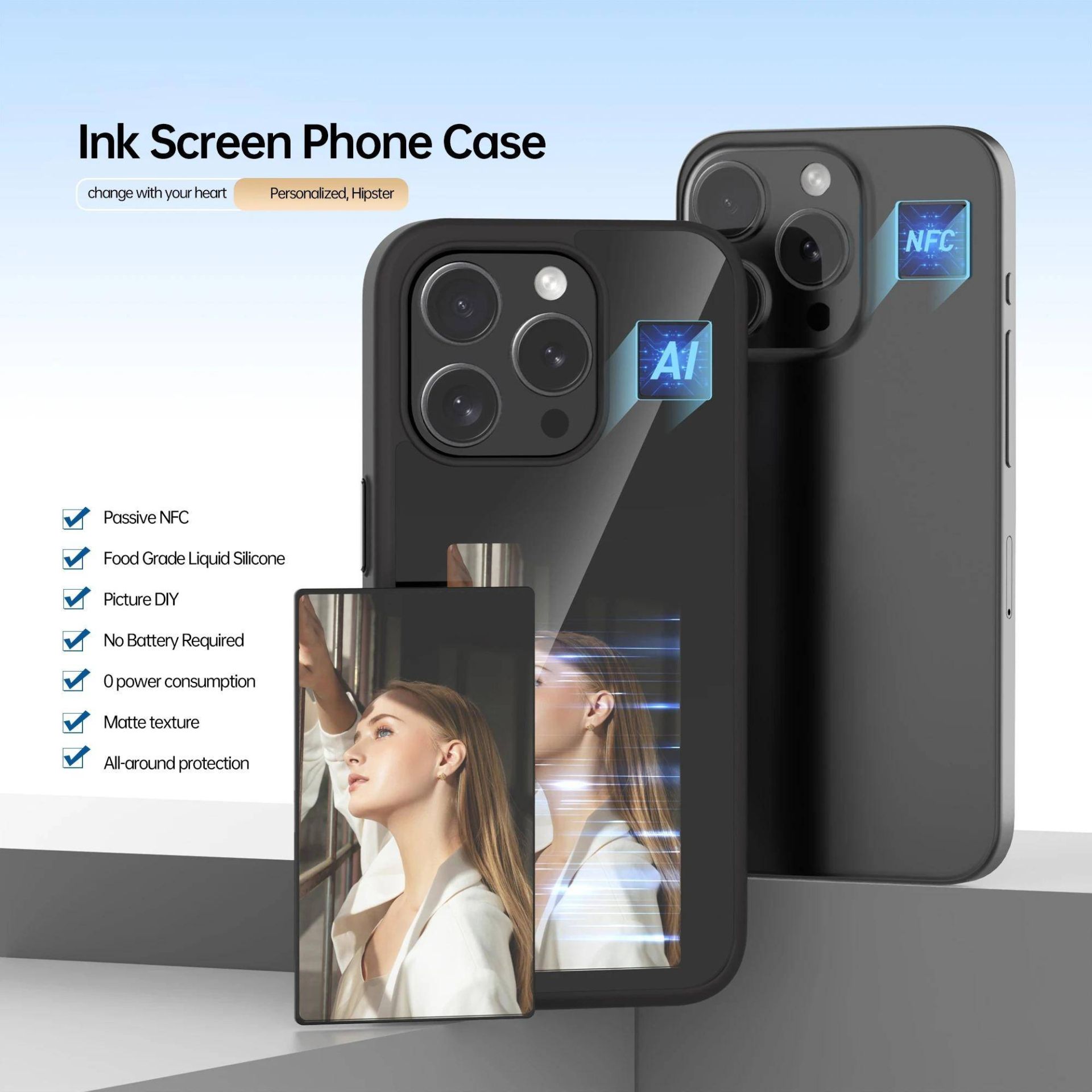 Funda protectora para iPhone de la serie 15I16 con pantalla basada en NFC para la visualización de imágenes